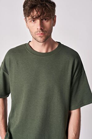 Erkek Dokulu Oversize Bisiklet Yaka Kısa Kollu Tişört