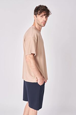 Erkek Dokulu Oversize Bisiklet Yaka Kısa Kollu Tişört