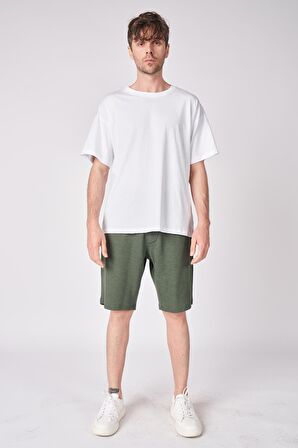 Erkek Dokulu Oversize Bermuda