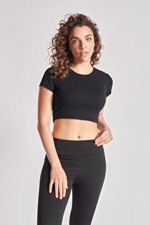 Kadın %100 Pamuklu Kısa Kollu Crop