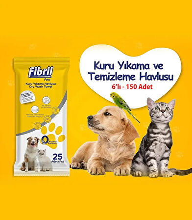 Fibril Kedi ve Köpek Pet Kuru Yıkama Temizleme Havlusu 25 Adet - 6'lı