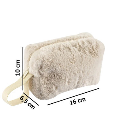 Chic Clutch Seyahat Makyaj Organizeri Kozmetik Çantası Tüy Peluş - 250 Krem