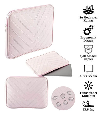 Notebook Laptop Macbook Çantası Suni Deri 13"-13.6" inç - 800-DÜZ Açık Pembe