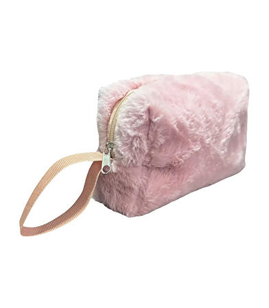 Chic Clutch Seyahat Makyaj Organizeri Kozmetik Çantası Tüy Peluş - 250 Açık Pembe