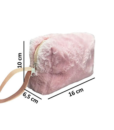 Chic Clutch Seyahat Makyaj Organizeri Kozmetik Çantası Tüy Peluş - 250 Açık Pembe