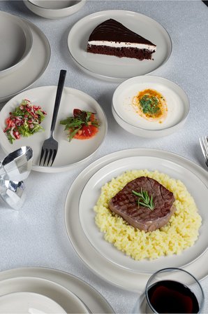 Rüya Platin Yaldız 24 Parça 6 Kişilik Porselen Yemek Takımı Kırık Beyaz