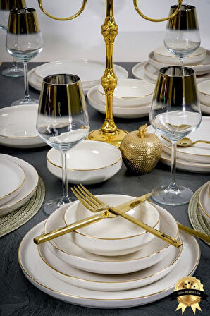 Heda Porselen Rüya Altın Yaldız 24 Parça 6 Kişilik Porselen Yemek Takımı