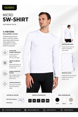 UNİSEX Uzun Kollu Outdoor Tişört 30 Faktör UV Korumalı Nefes Alan Micro Polyester Spor Üst