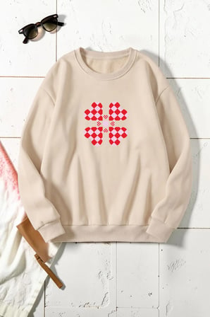 Unisex Yoncakalp Baskılı Bisiklet Yaka Sweatshirt