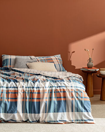 Ames King Size %100 Pamuk Ranforce Baskılı Nevresim Takımı - Mavi