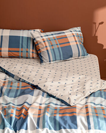 Ames King Size %100 Pamuk Ranforce Baskılı Nevresim Takımı - Mavi