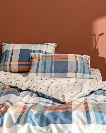 Ames King Size %100 Pamuk Ranforce Baskılı Nevresim Takımı - Mavi