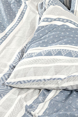 Semnoz Çift Kişilik Pamuklu Jakarlı Nevresim Takımı - Gri/Lacivert