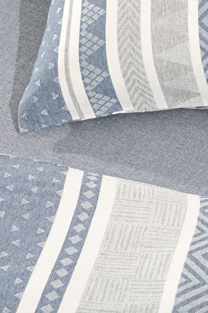 Semnoz Çift Kişilik Pamuklu Jakarlı Nevresim Takımı - Gri/Lacivert