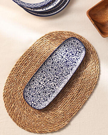 Rêve Bleu La Graine New Bone China Servis Tabağı - 14 cm - Mavi/Beyaz