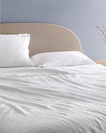 Marjolaina %100 Pamuk King Size Yatak Örtüsü - Beyaz