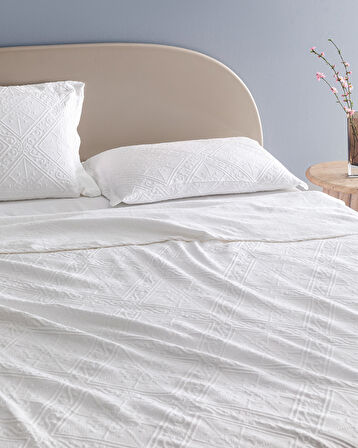 Marjolaina %100 Pamuk King Size Yatak Örtüsü - Beyaz