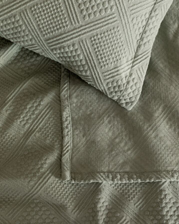 Triangle King Size %100 Pamuk Yatak Örtüsü - Haki
