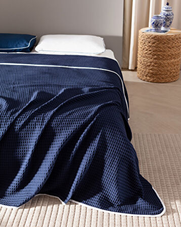 Dimanche King Size %100 Pamuk Gofre Pike - Lacivert/Beyaz