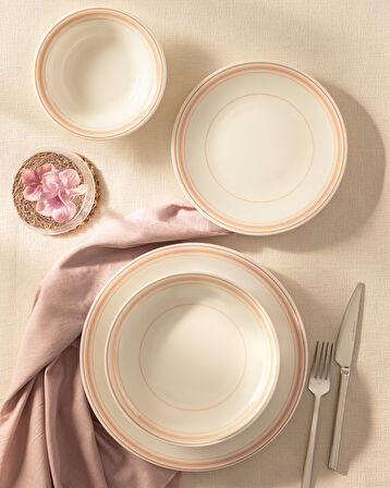 Moulin 6 Kişilik 24 Parça Yemek Takımı - Beyaz/Turuncu