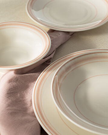 Moulin 6 Kişilik 24 Parça Yemek Takımı - Beyaz/Turuncu