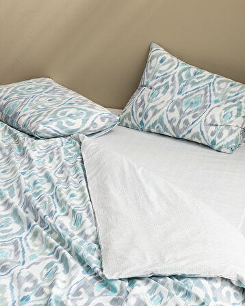 Norris Tek Kişilik %100 Pamuk Ranforce Lastikli Baskılı Nevresim Takımı - Gri/Mint