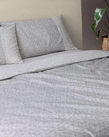 Lavem King Size %100 Pamuk Madame Coco Crep Baskılı Nevresim Takımı - Gri
