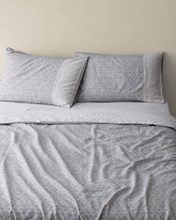 Lavem King Size %100 Pamuk Madame Coco Crep Baskılı Nevresim Takımı - Gri
