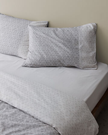 Lavem King Size %100 Pamuk Madame Coco Crep Baskılı Nevresim Takımı - Gri