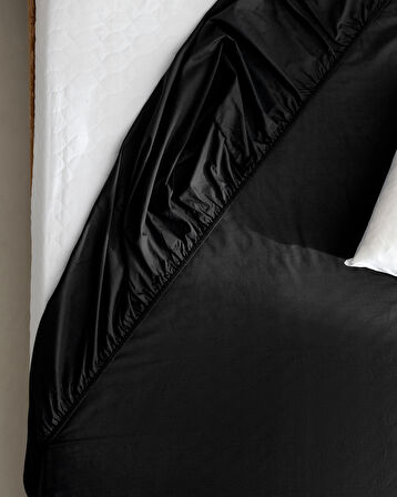 Manon Tek Kişilik Plus %100 Pamuk Ranforce Lastikli Çarşaf - Siyah