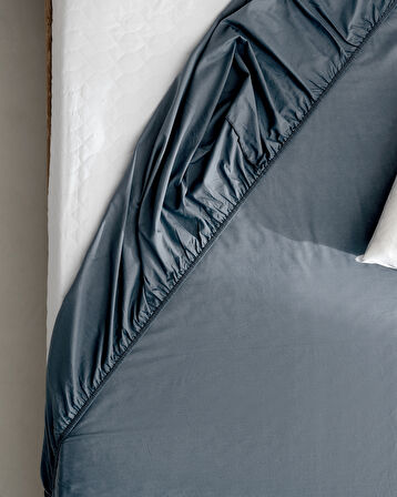 Manon Çift Kişilik %100 Pamuk Ranforce Lastikli Çarşaf - Koyu Mavi