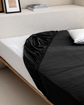 Manon King Size %100 Pamuk Ranforce Lastikli Çarşaf - Siyah