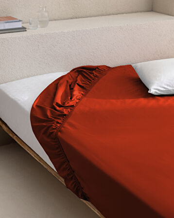 Manon King Size Plus %100 Pamuk Ranforce Lastikli Çarşaf - Turuncu