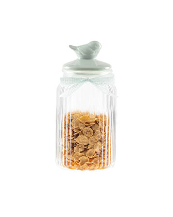 Kuşlu Kavanoz Silindir - Mint Yeşili - 1300 ml