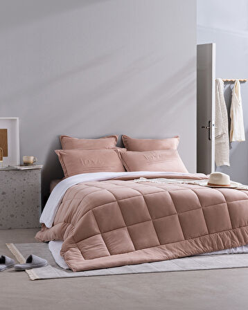 Bobigny Çift Kişilik Pamuklu Supersoft Comforter Set - Pudra