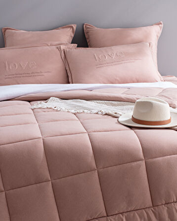 Bobigny Çift Kişilik Pamuklu Supersoft Comforter Set - Pudra