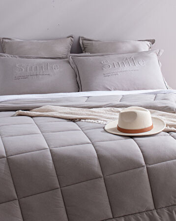 Bobigny Çift Kişilik Pamuklu SuperSoft Comforter Set - Gri