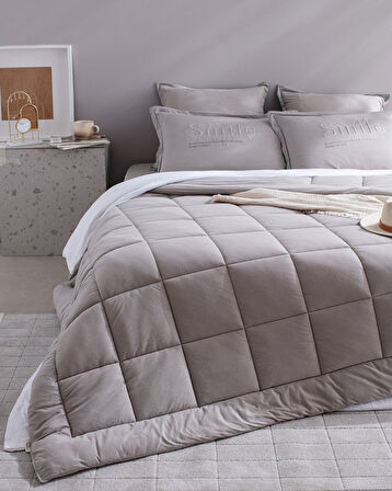 Bobigny Çift Kişilik Pamuklu SuperSoft Comforter Set - Gri