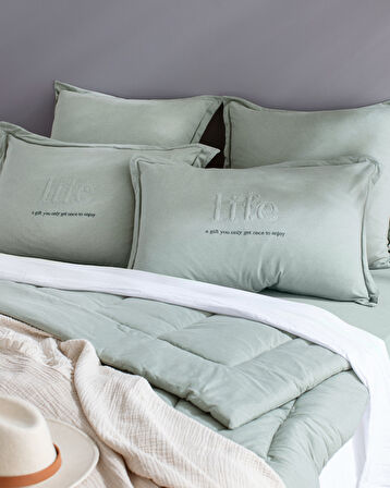 Bobigny Çift Kişilik Pamuklu SuperSoft Comforter Set - Mint Yeşili