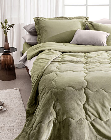 Kaira Çift Kişilik Comforter Set - Haki
