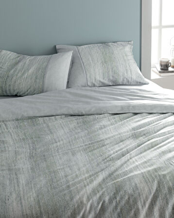 Sarthe King Size %100 Pamuk Madame Coco Crep Baskılı Nevresim Takımı - Mavi