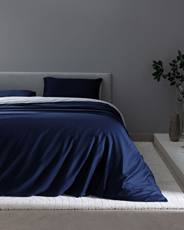 Coyne King Size %100 Pamuk Baskılı Saten Nevresim Takımı - Lacivert