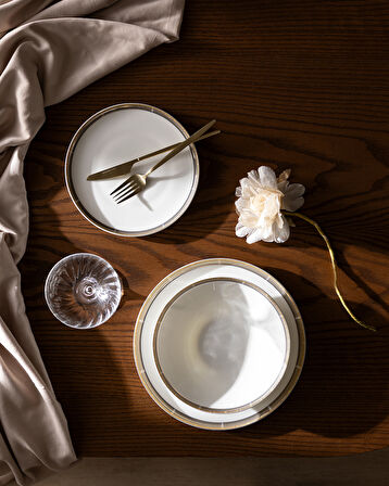 Bellamy 6 Kişilik 18 Parça Yemek Takımı - Beyaz/Vizon