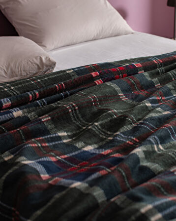 Tignes Tek Kişilik Welsoft Polar Baskılı Battaniye - Koyu Yeşil