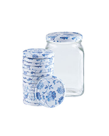 Rêve Bleu Fleur Kare Cam Kavanoz - 1600 ml