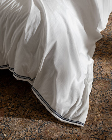 Tina King Size Linen Look Yıkamalı  %100 Pamuk Nevresim Takımı - Beyaz/Lacivert
