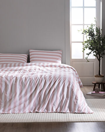Avignon King Size %100 Pamuk Ranforce Baskılı Nevresim Takımı - Pudra