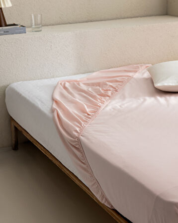 Manon King Size Plus %100 Pamuk Ranforce Lastikli Çarşaf - Açık Pudra