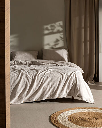 Lumiere Family Size %100 Pamuk Armürlü Nevresim Takımı - Bej