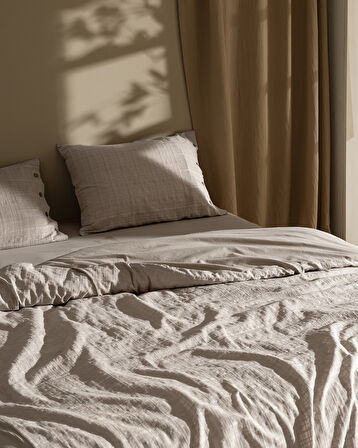 Lumiere Family Size %100 Pamuk Armürlü Nevresim Takımı - Bej